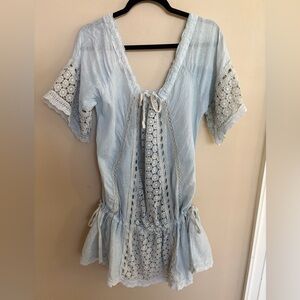 Sunday Tropez Light Blue Lace-Detail 100% Linen Made in France